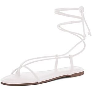New Shoe Land Womens Size 6 White Lace-Up Open Toe Gladiator Flat Sandal Shoes